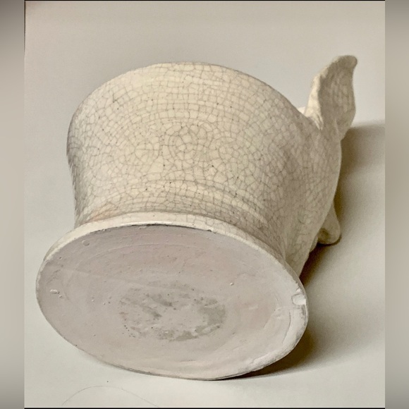 Vintage Glazed Pottery Greco Roman Androgynous Face Archaic Smile Planter Vase - Picture 10 of 11